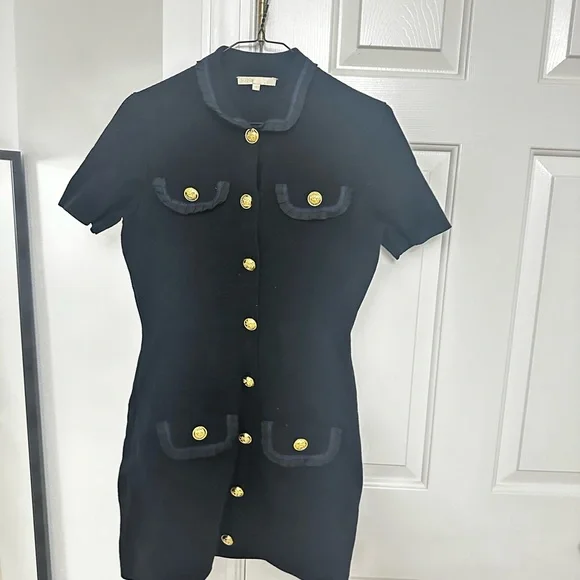 Maje Black Mini Dress with Gold Buttons